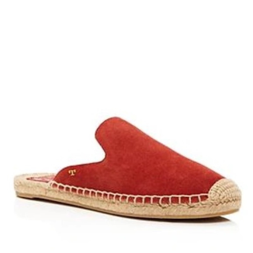 Tory Burch Max Suede Espadrille Mules in Red Ochre